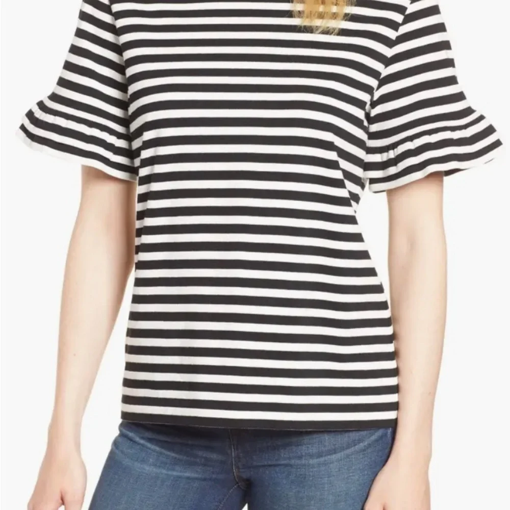 JCREW Ruffle Sleeve Tee In Black Cream